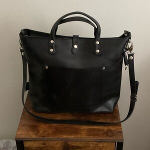 Elegant Black Leather Laptop Bag for Women, SanumiLeatherGoods
